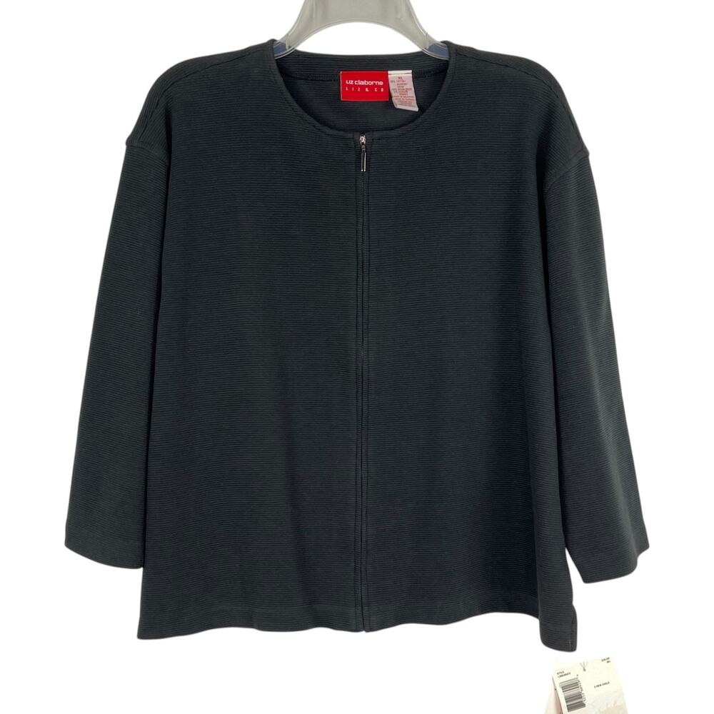 Liz Claiborne Liz & Co Black Ribbed Zip Jacket Blazer 3/4 Sleeve Womens XL NWT